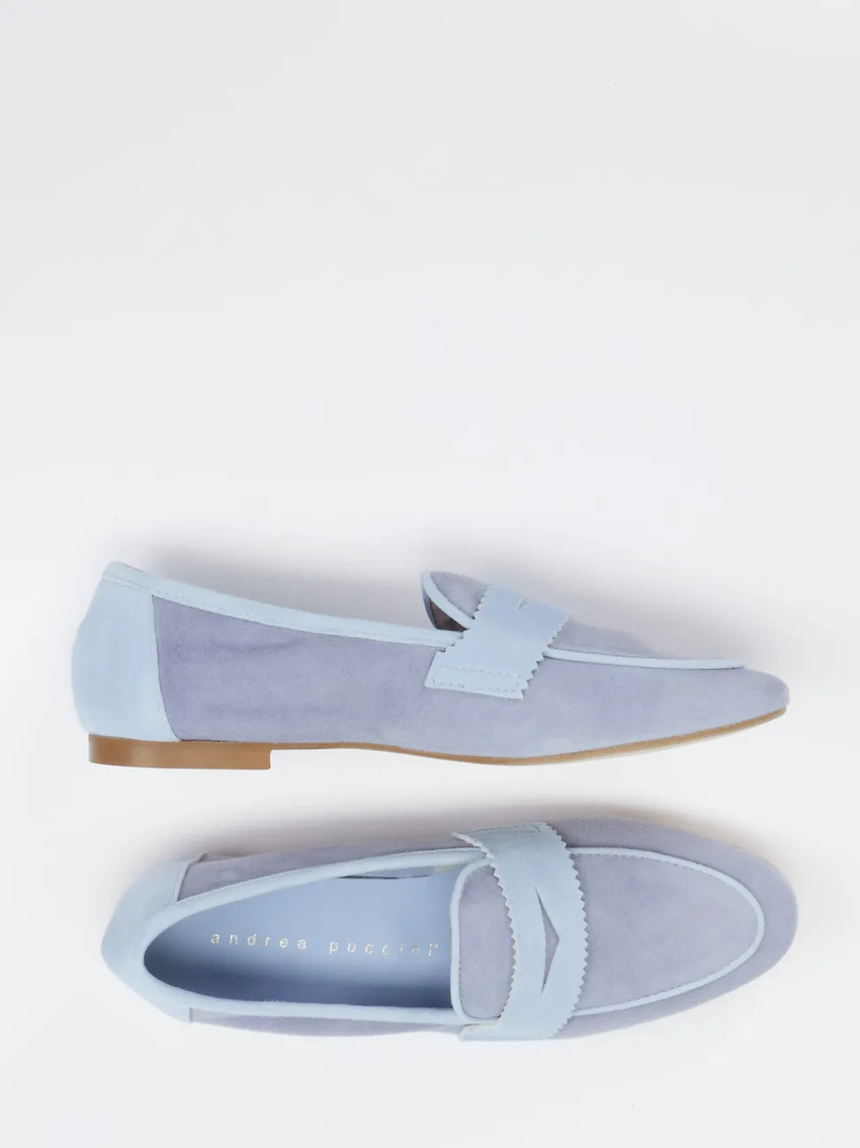 Andrea Puccini – Loafer aus Veloursleder Pastellblau