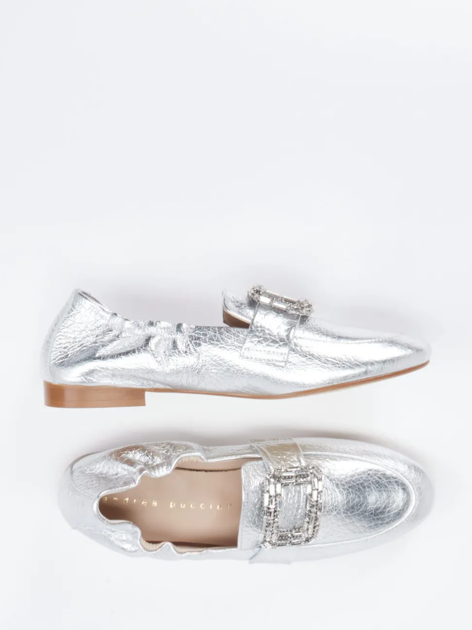 Andrea Puccini – Loafer aus Metallicleder silber