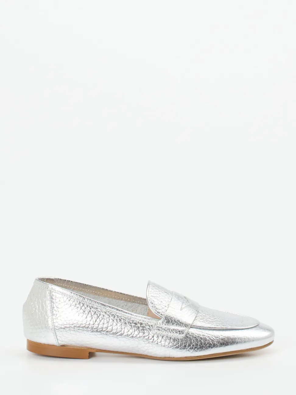 Andrea Puccini – Loafer aus Metallic-Glattleder silber