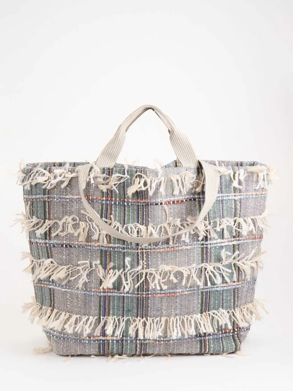 ANOKHI – Shopper aus Textil mit Fransenbesatz