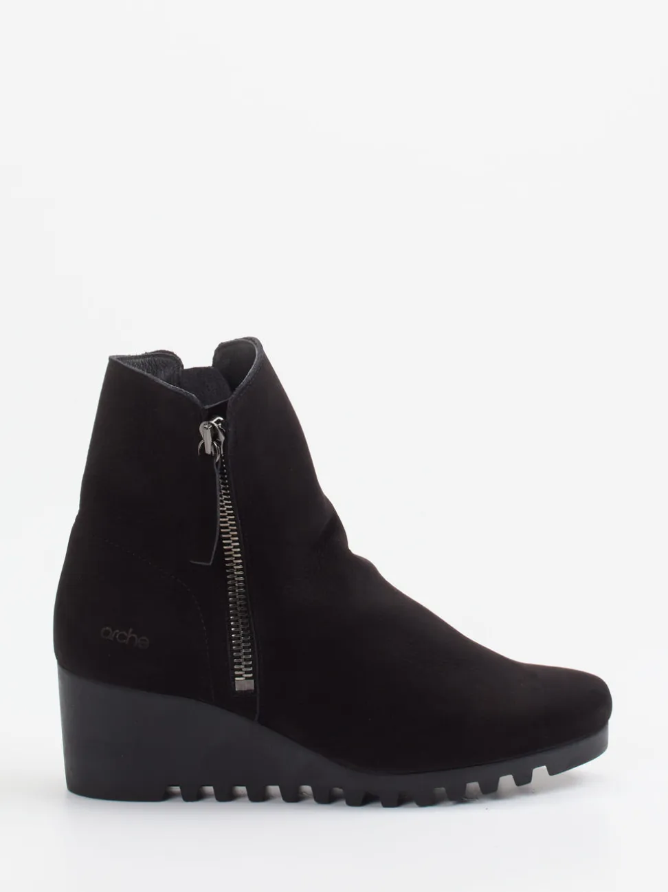 Arche – Keilabsatz-Stiefelette aus Nubukleder schwarz
