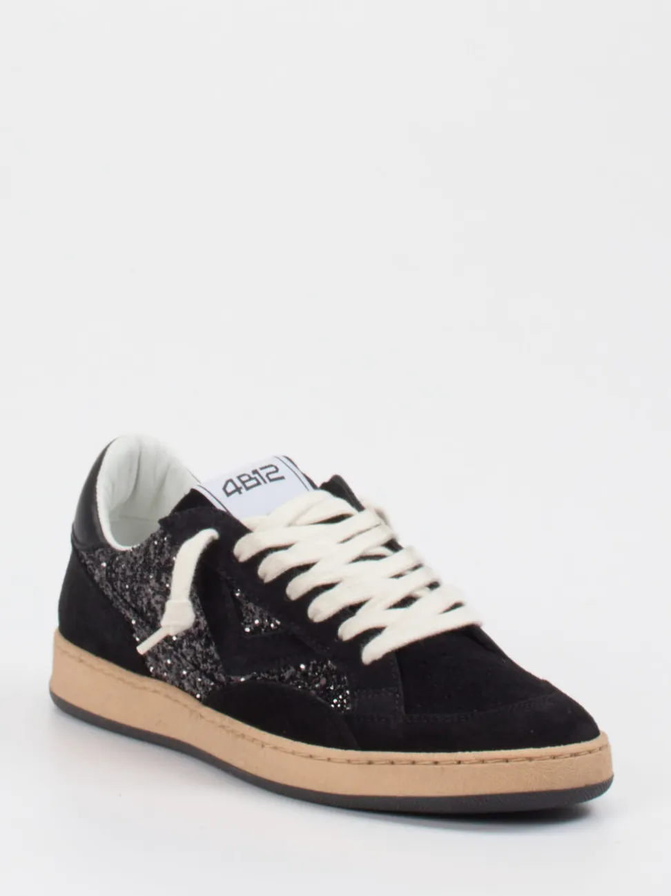 4B12 – Sneaker aus Veloursleder und Glitzertextil Schwarz