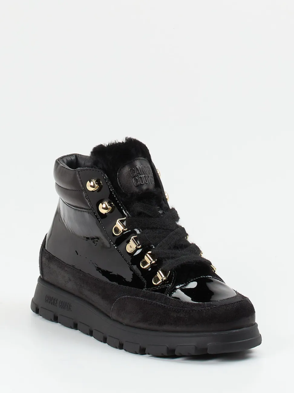 Candice Cooper – Schnürboots aus Lackleder Schwarz