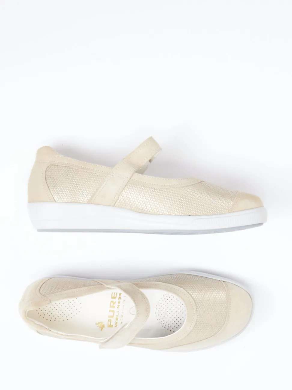 Christian Dietz – Mary Jane Sneaker aus Stretch und Veloursleder beige