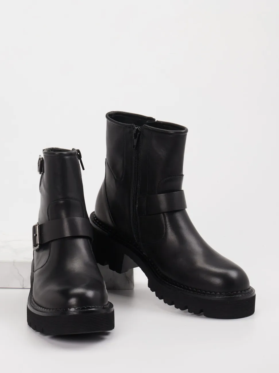 Di Lauro – Biker-Stiefelette aus Leder schwarz