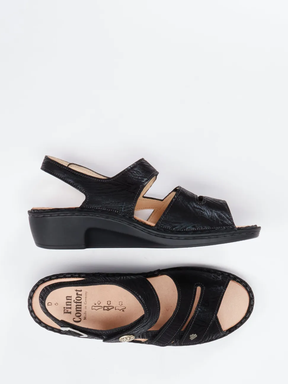 Finn Comfort – Sandalen aus geprägtem Leder Schwarz
