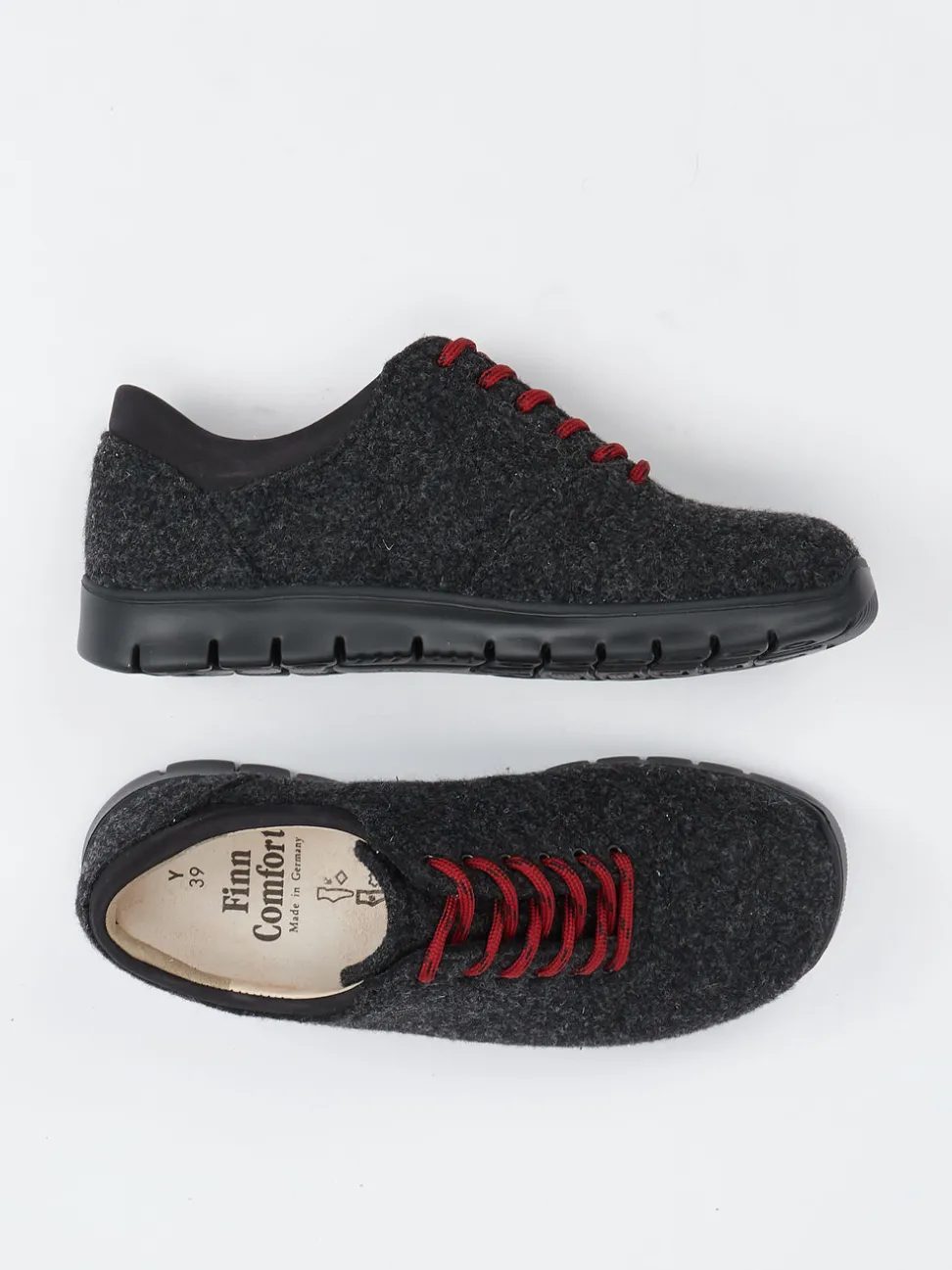 Finn Comfort – Schnürschuhe aus Wollfilz anthrazit