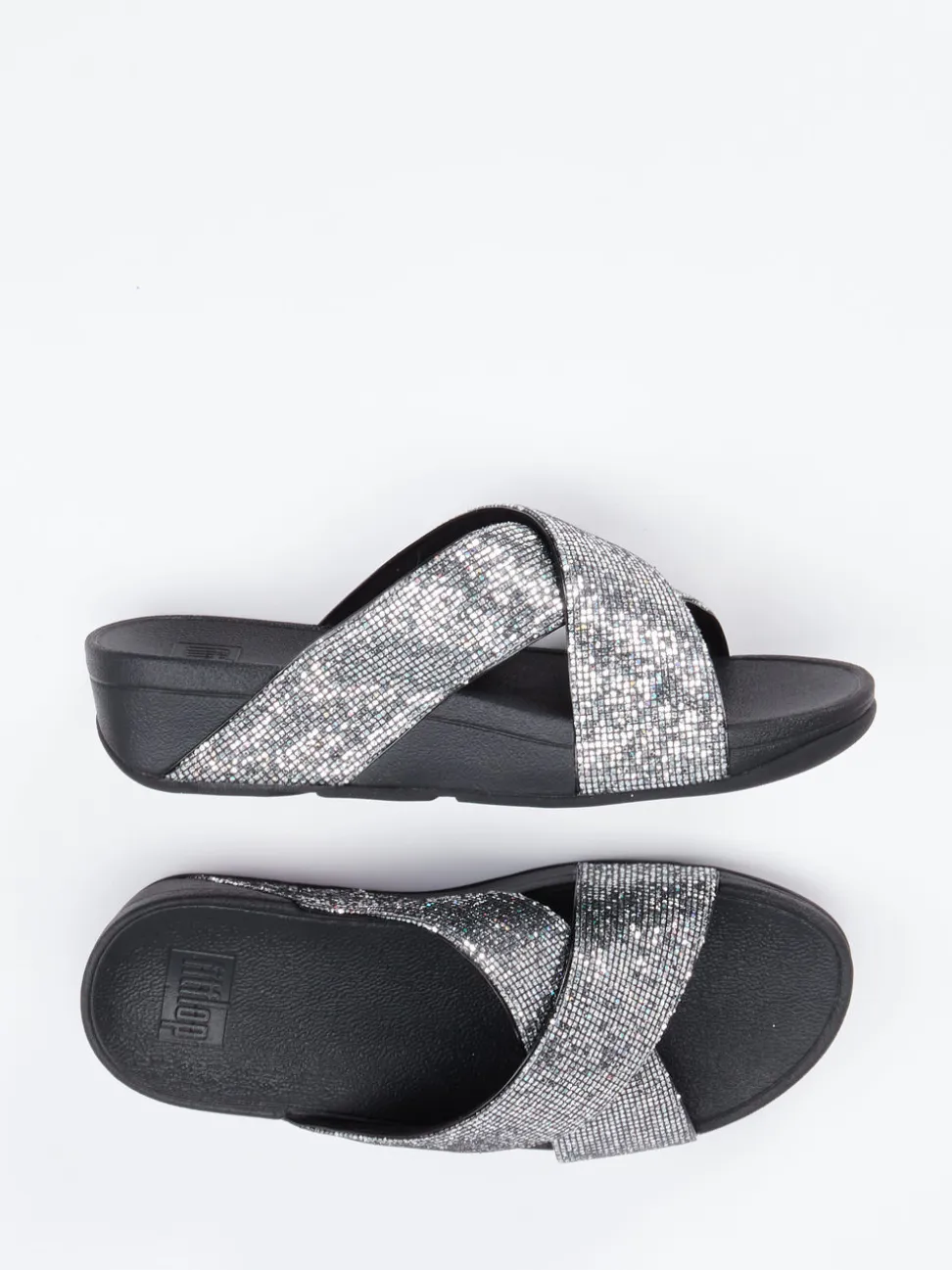 FitFlop – Pantolette aus Metallicleder in Schwarz