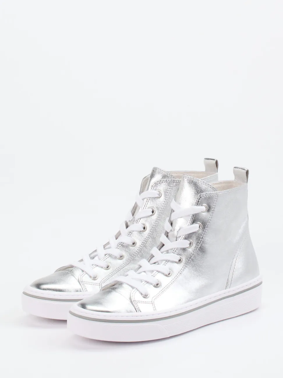 Gabor – High-Top-Sneaker aus Metallicleder silber