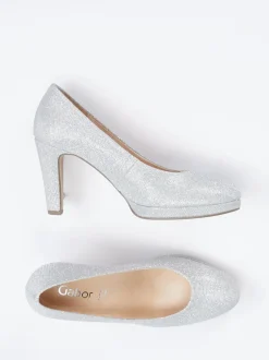 Gabor – Plateaupumps aus Metallicleder silber
