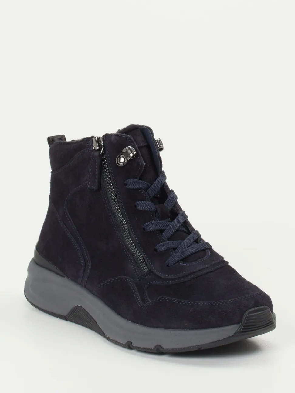 Gabor Comfort – Schnürstiefelette aus Veloursleder blau