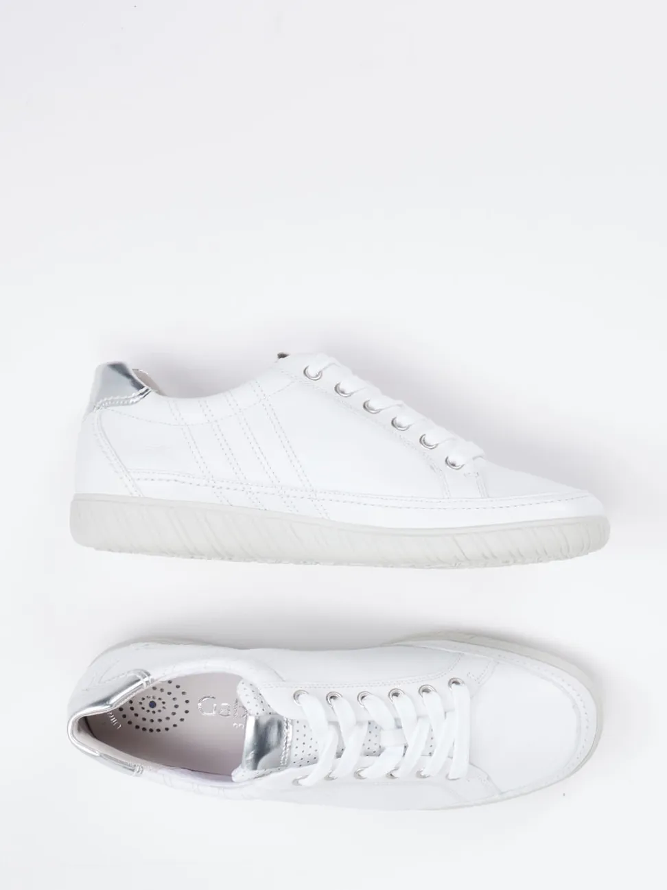 Gabor Comfort – Sneaker aus Kalbleder Weiß Silber