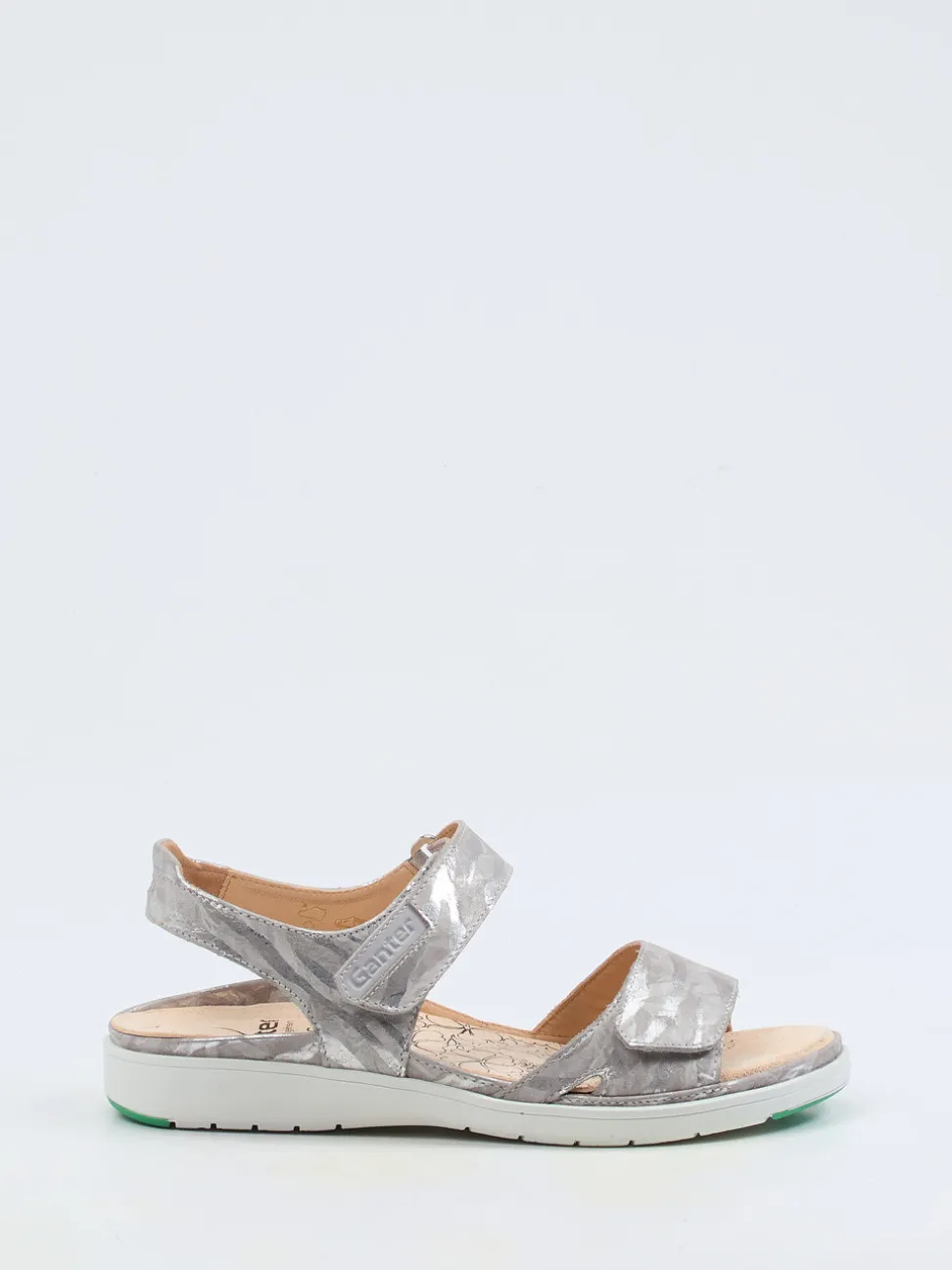Ganter – Komfortsandalen aus geprägtem Leder silberfarben
