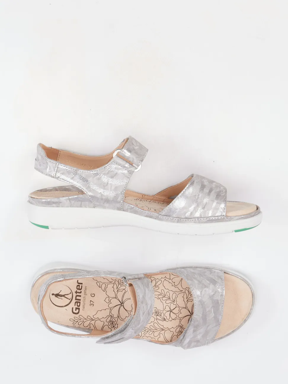 Ganter – Komfortsandalen aus geprägtem Leder silberfarben