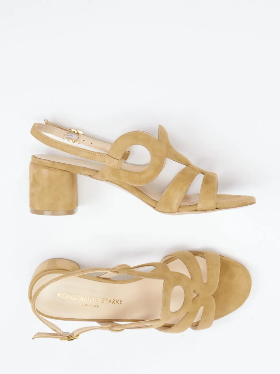 Konstantin Starke – Sandaletten aus Veloursleder Camel