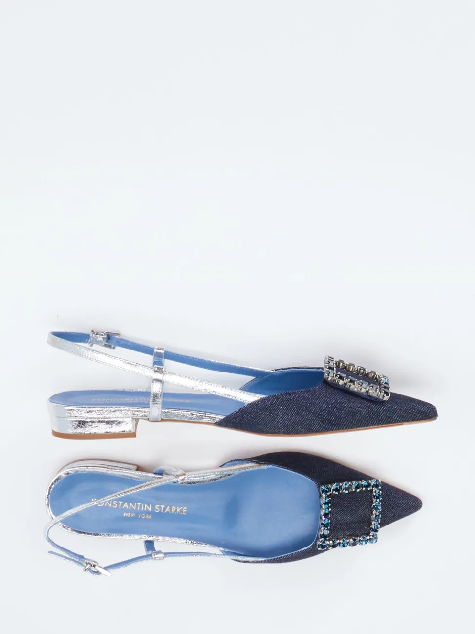 Konstantin Starke – Slingpumps aus Textil und Metallicleder