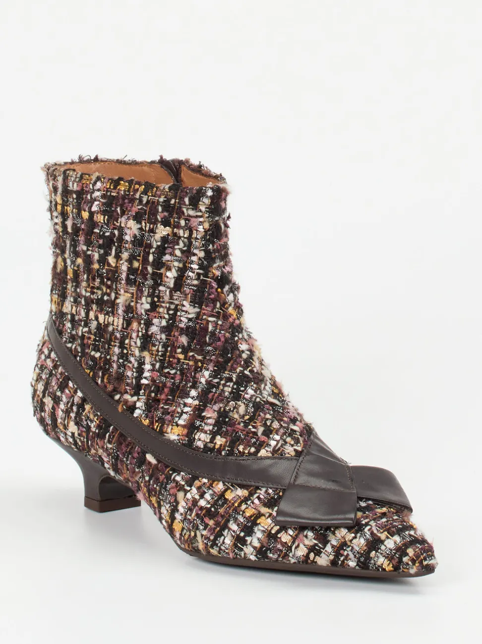 Konstantin Starke – Stiefelette aus Bouclé und Leder dunkelbraun