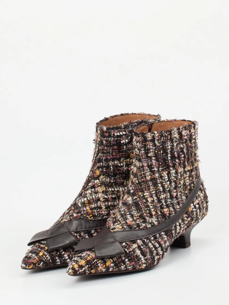 Konstantin Starke – Stiefelette aus Bouclé und Leder dunkelbraun