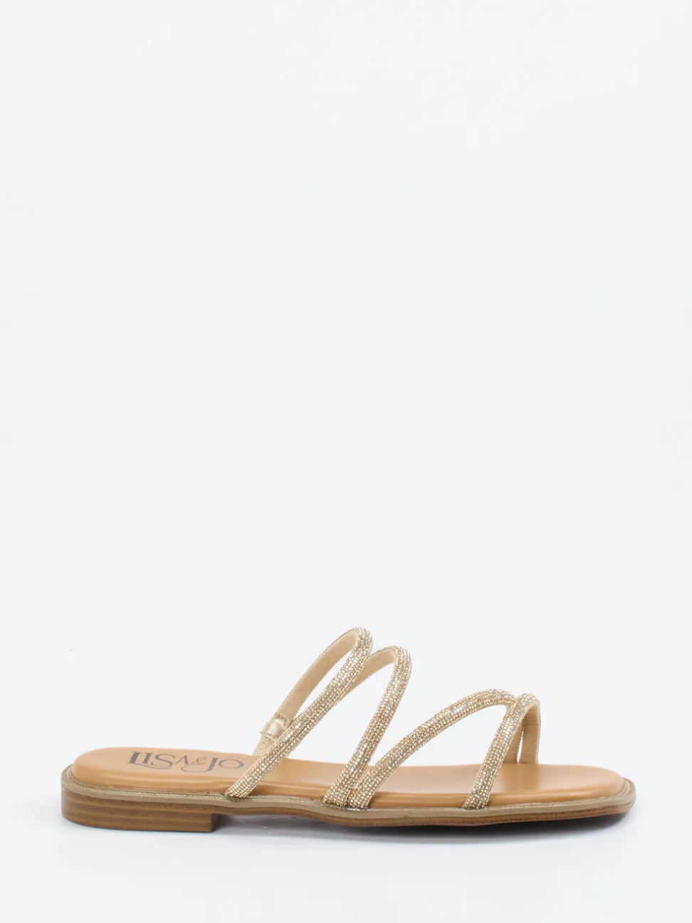 Lisa&Jo – Riemchensandale aus Metallic mit Strassbesatz