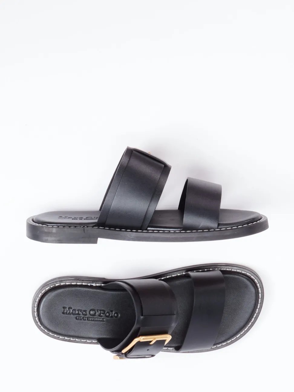 Marc O'Polo – Slides aus Kalbleder in Schwarz
