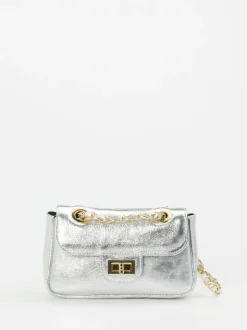 Marlon Firenze – Schultertasche aus Metallicleder Silber