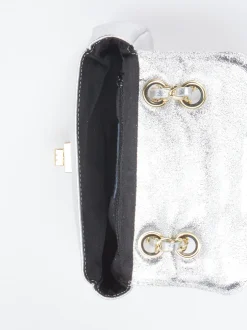 Marlon Firenze – Schultertasche aus Metallicleder Silber