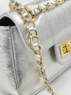 Marlon Firenze – Schultertasche aus Metallicleder Silber