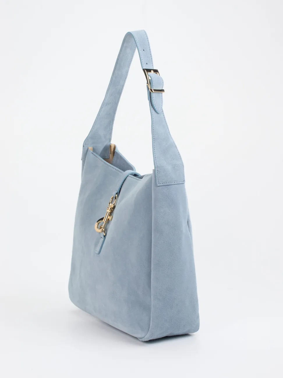 Marlon Firenze – Schultertasche aus Veloursleder hellblau