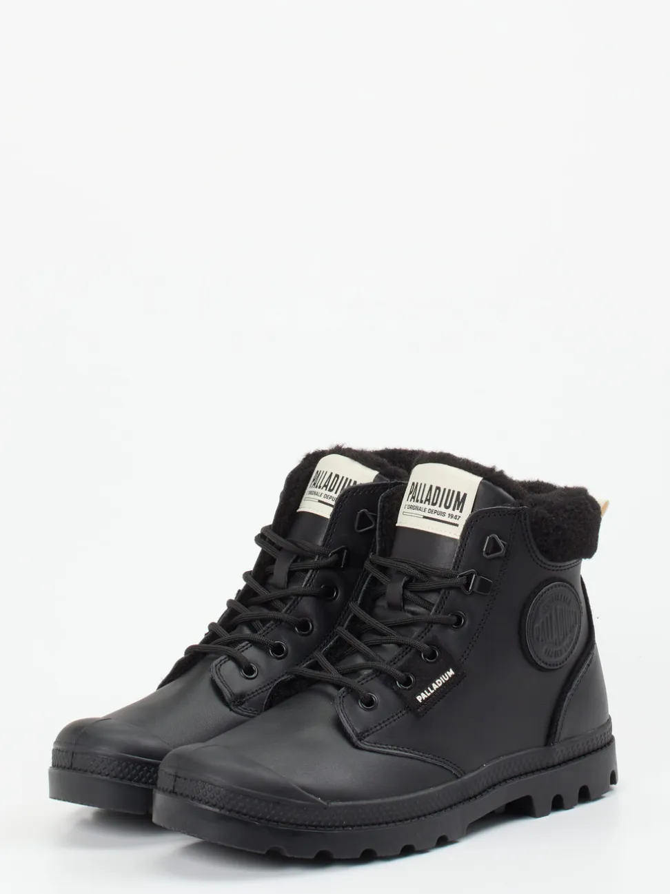 Palladium – Schnürboots aus Leder Schwarz gefüttert