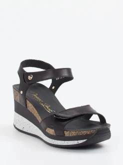 Panama Jack – Keilsandalette aus Lammleder schwarz