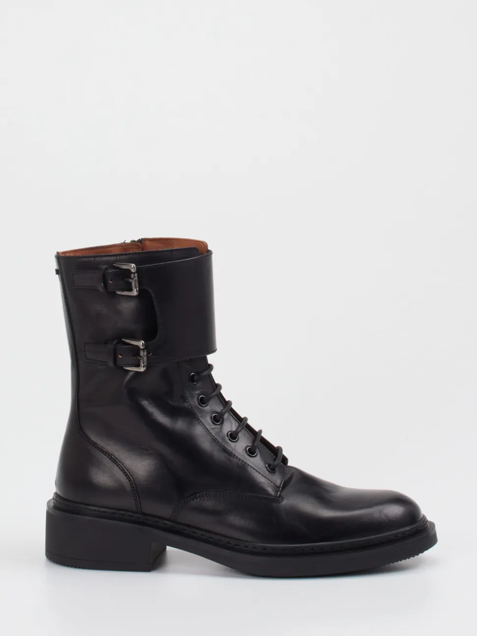 Pantanetti – Schnürboots aus Lammleder schwarz glänzend