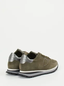Philippe Model – Sneaker aus Veloursleder Olivgrün