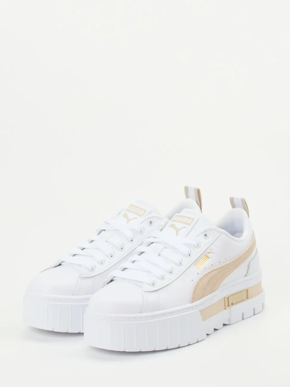 Puma – Plateau-Sneaker aus Leder Weiß-Beige