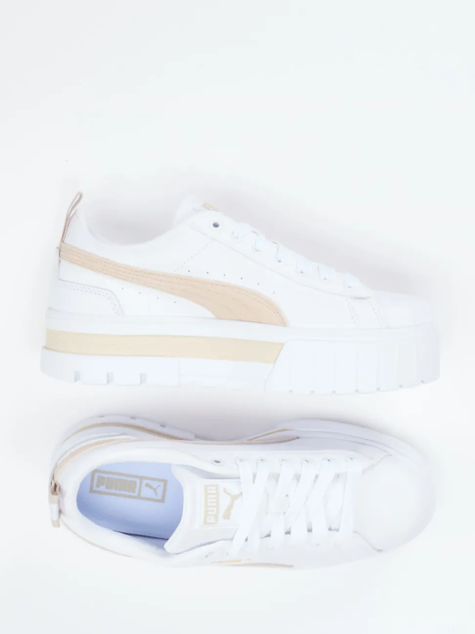 Puma – Plateau-Sneaker aus Leder Weiß-Beige
