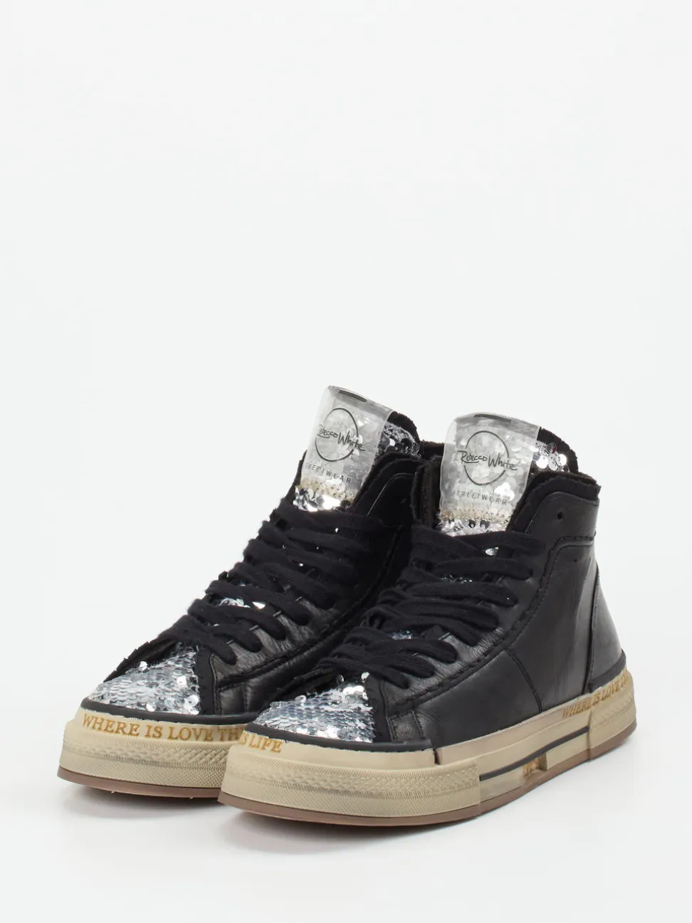 Rebecca White – High-Top Sneaker aus Metallicleder Schwarz