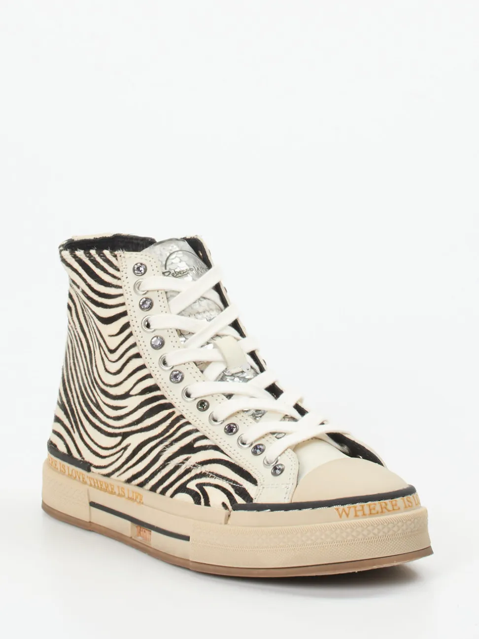 Rebecca White – High-Top-Sneaker aus Fellimitat Zebra-Look