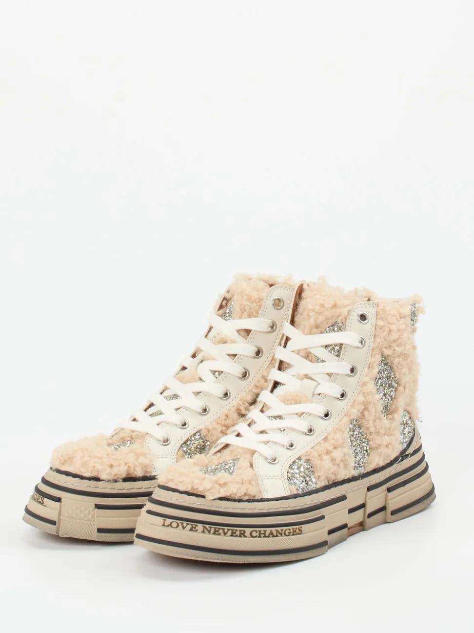 Rebecca White – High-Top-Sneaker aus Textil in Beige