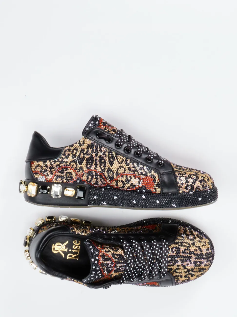 Rise – Sneaker aus Metallicleder mit Animalprint