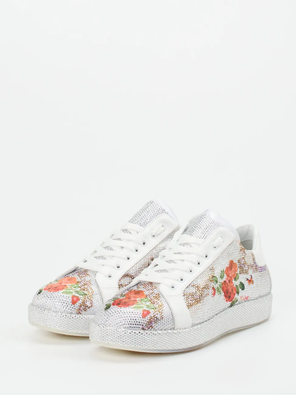 Rise – Sneaker aus Metallicleder mit Strassdetails