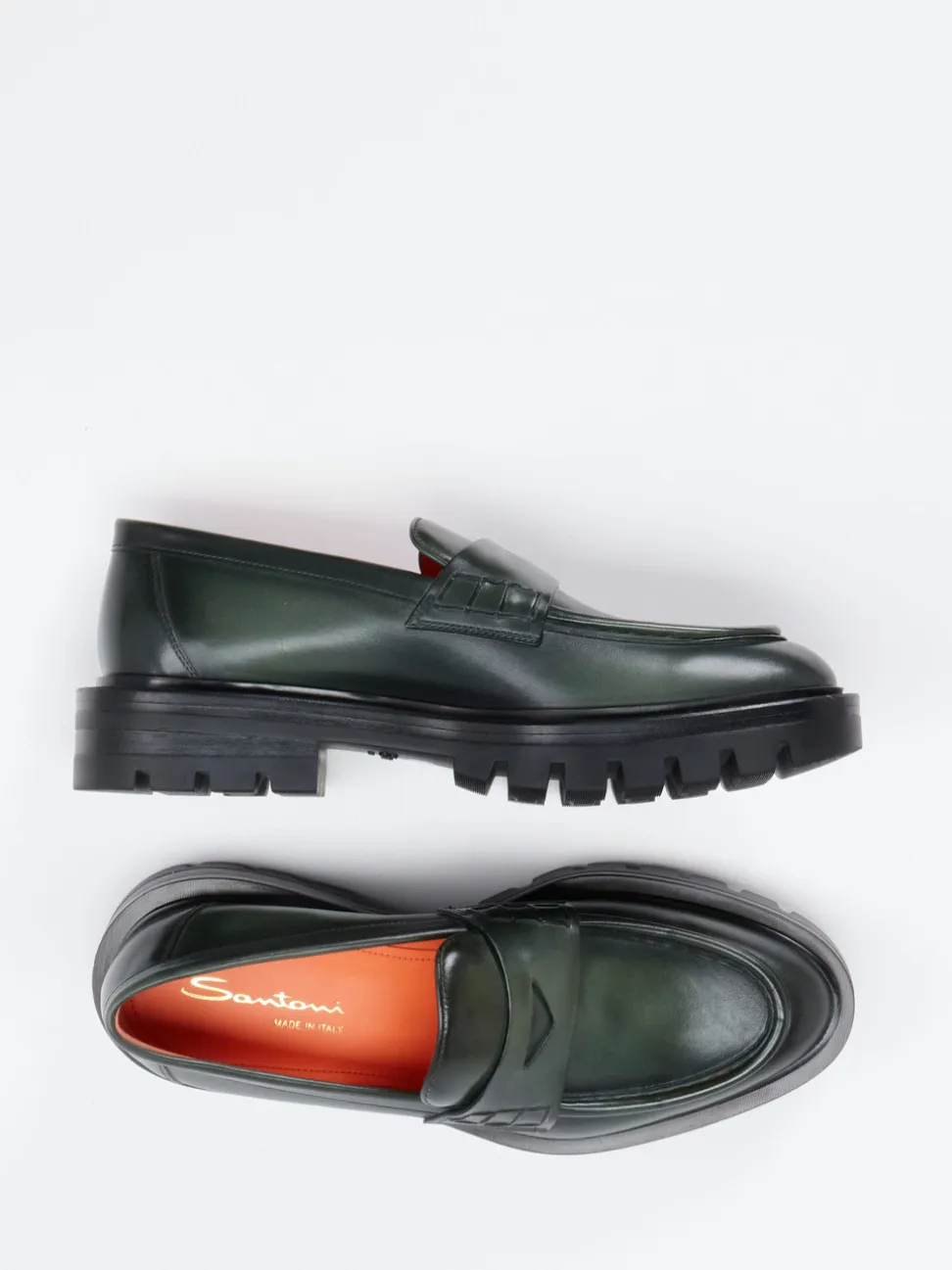 Santoni – Loafer aus Hochglanzleder Dunkelgrün