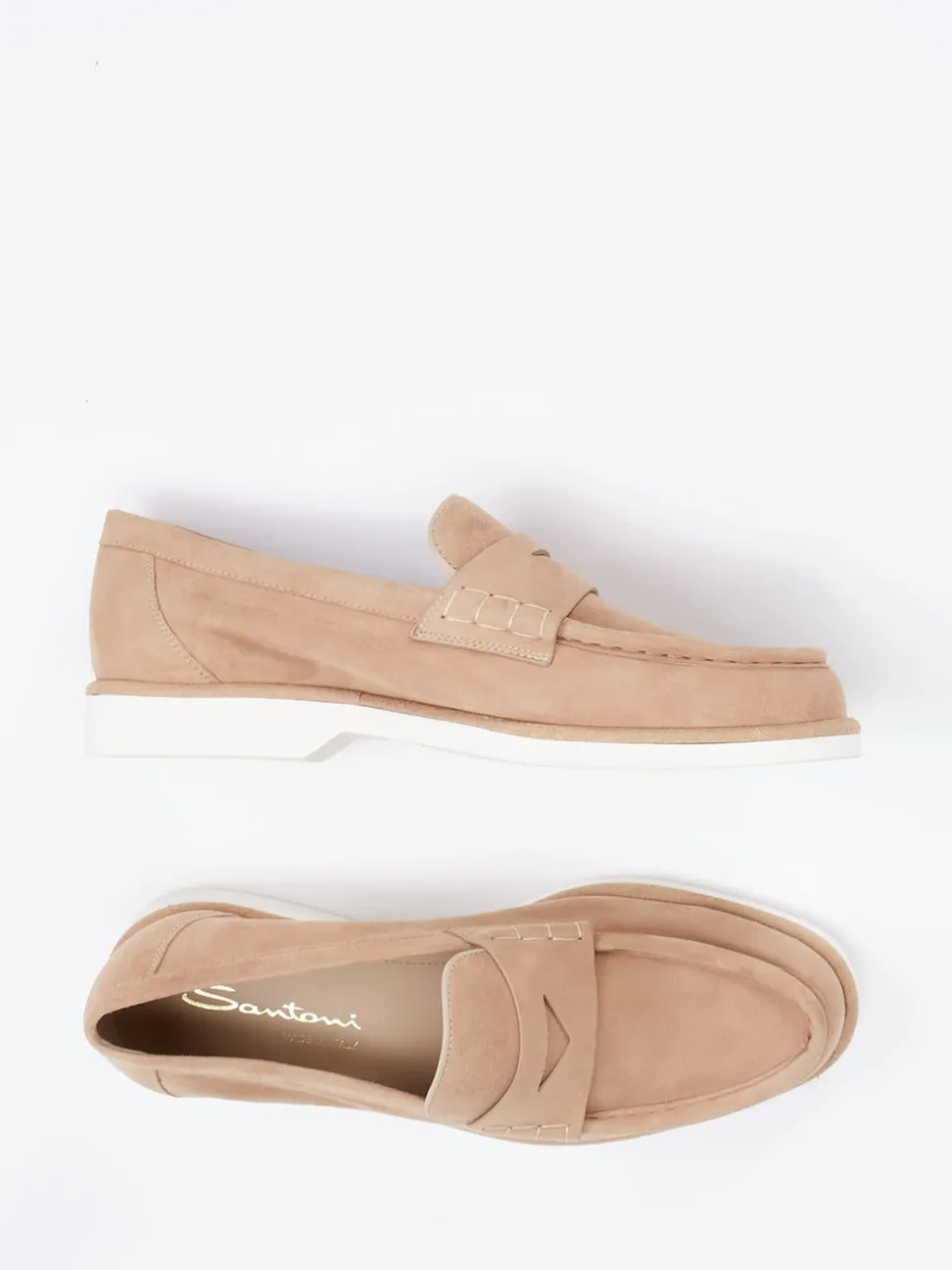 Santoni – Loafer aus Veloursleder in Beige