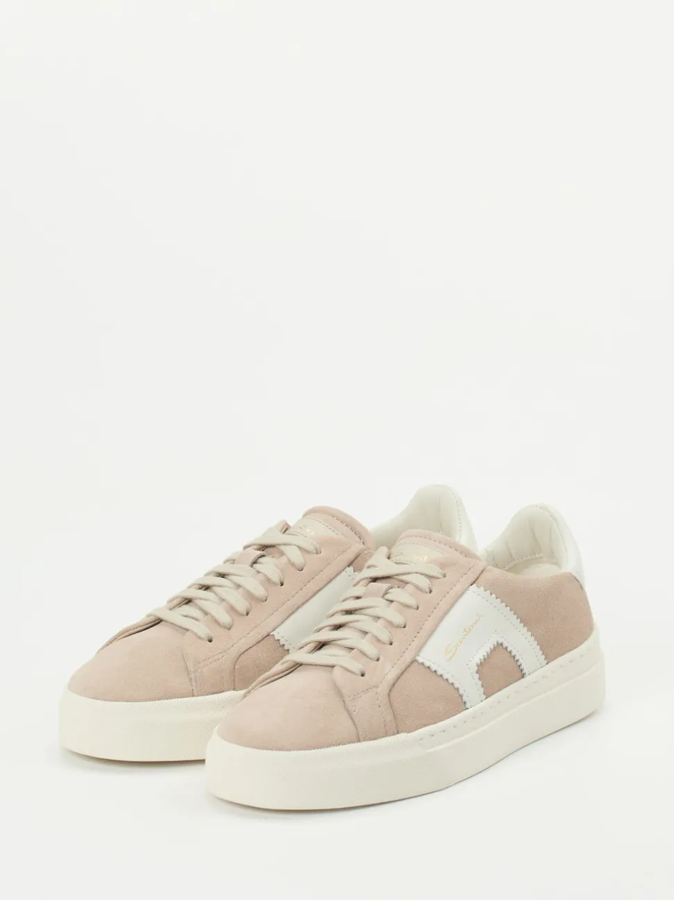Santoni – Low-Top Sneaker aus Veloursleder Sandbeige
