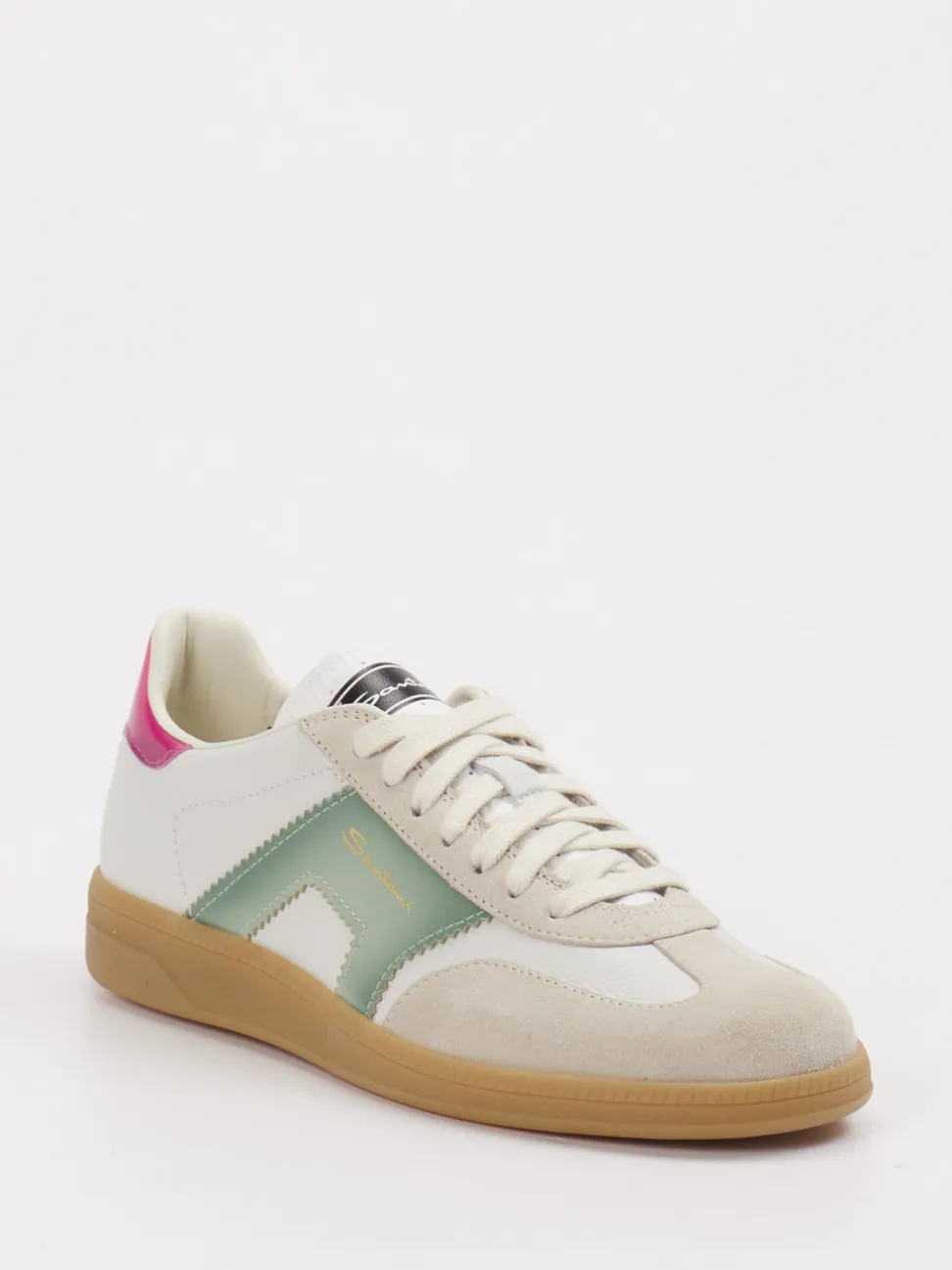Santoni – Retro-Sneaker aus Velour/Leder cremeweiß