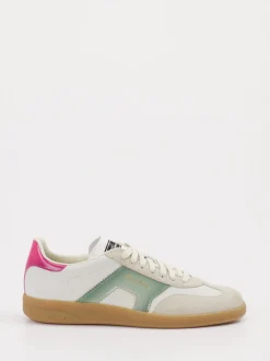 Santoni – Retro-Sneaker aus Velour/Leder cremeweiß