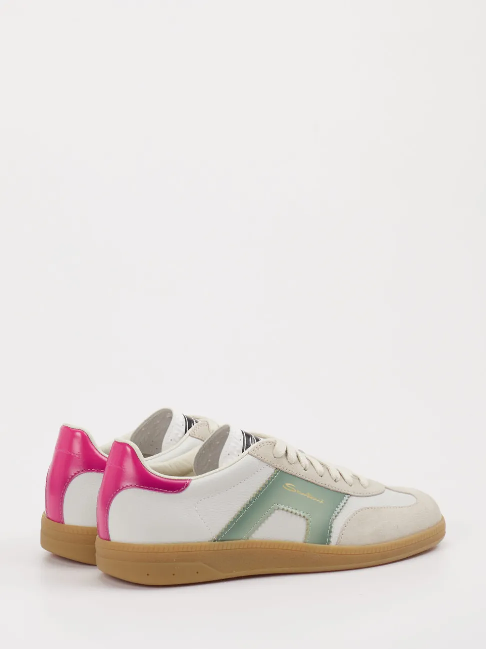 Santoni – Retro-Sneaker aus Velour/Leder cremeweiß