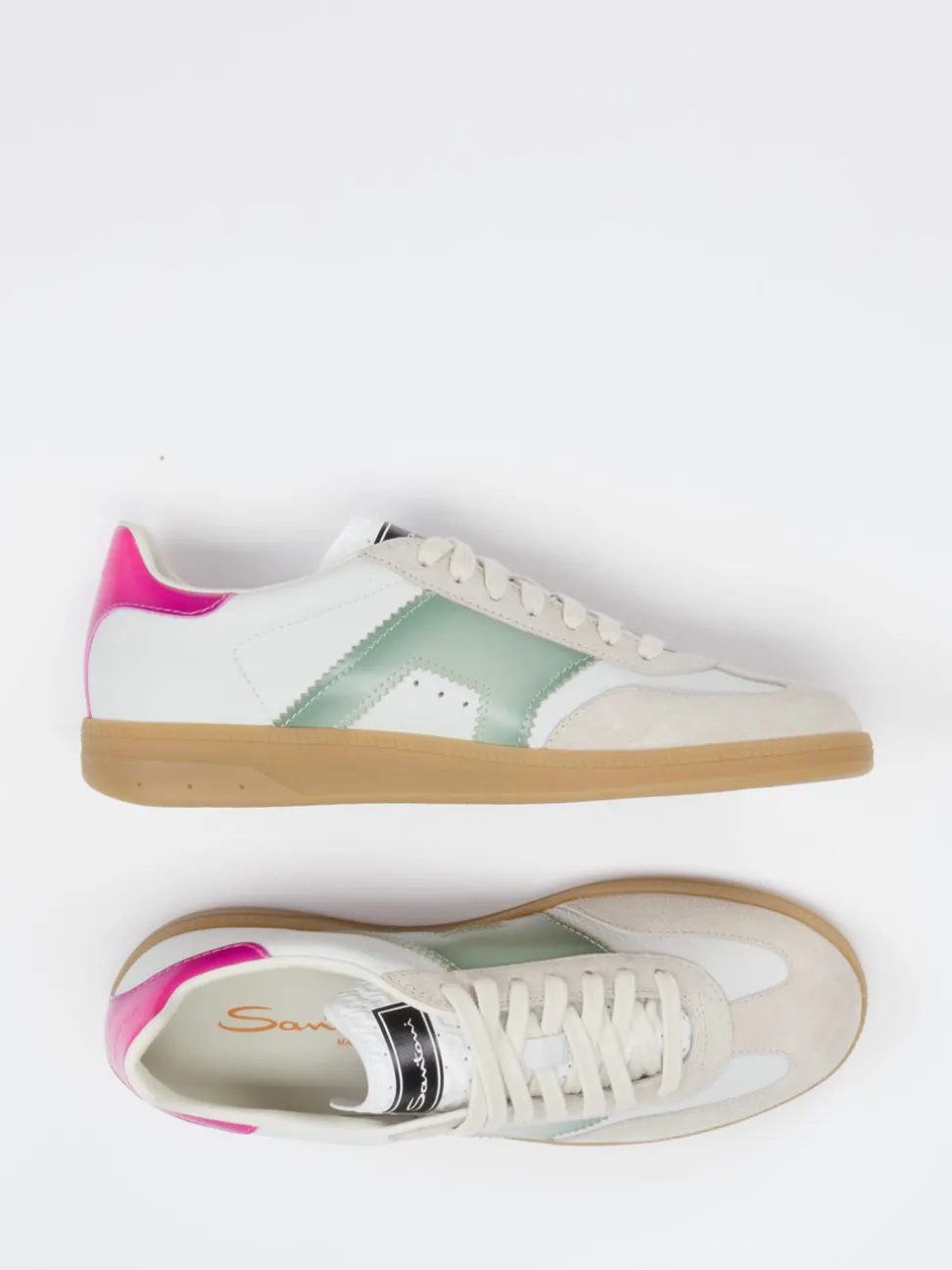Santoni – Retro-Sneaker aus Velour/Leder cremeweiß