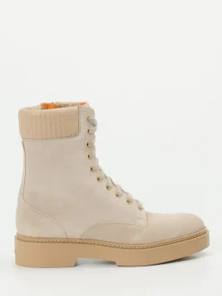 Santoni – Schnürstiefelette aus Veloursleder beige
