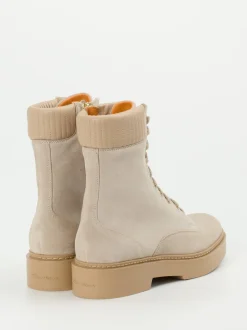 Santoni – Schnürstiefelette aus Veloursleder beige