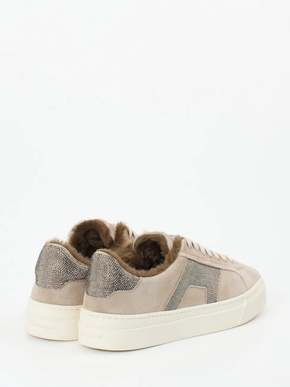 Santoni – Sneaker aus Veloursleder grau mit Glitzer