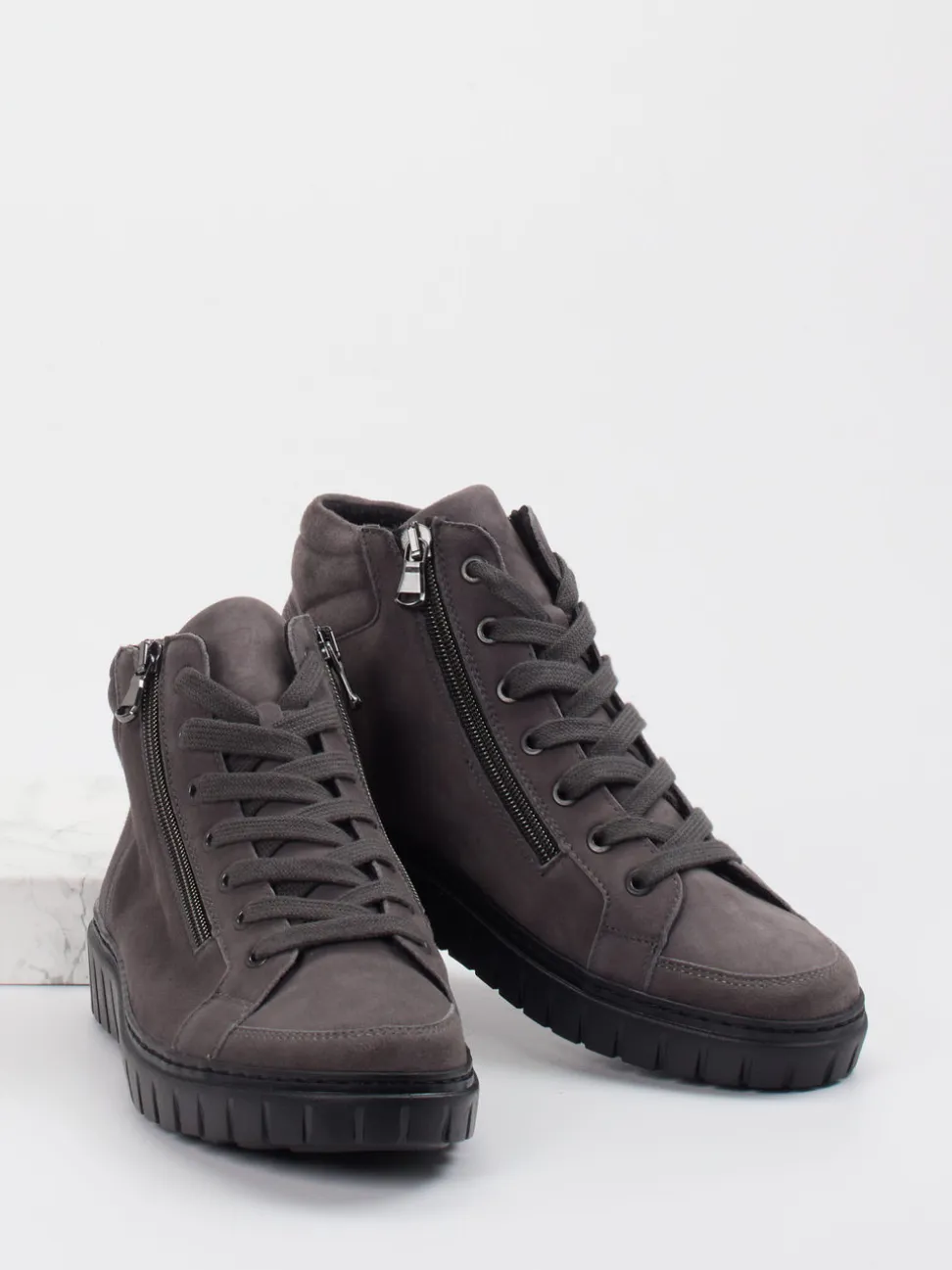 Semler – High-Top Sneaker aus Veloursleder grau
